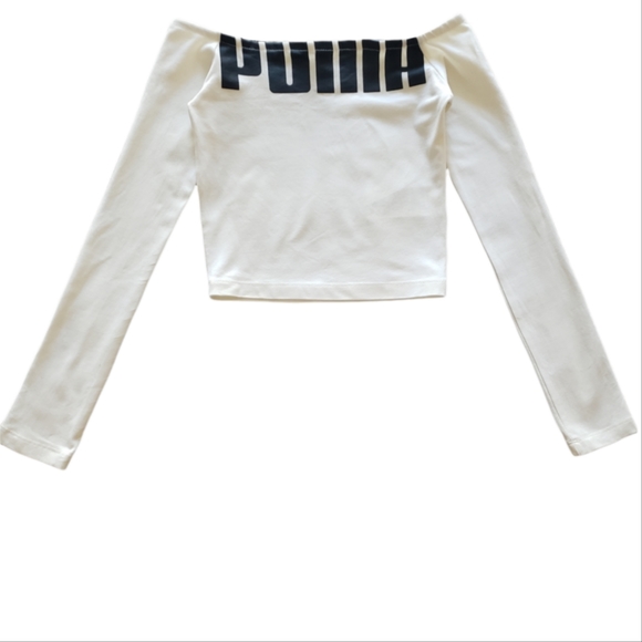 Puma ivory logo off shoulder long sleeve crop top sz XXS - Picture 4 of 5